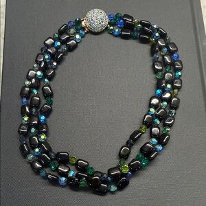 Les Bernard Elegant Black and Blue Beaded Necklace
